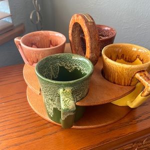 **SOLD**Set of vintage coffee mugs and holder